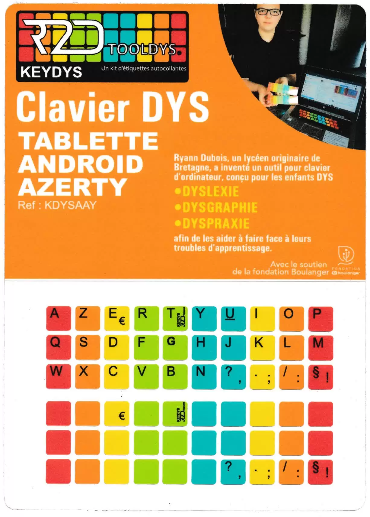 Kit de stickers autocollants pour clavier Windows-Azerty pour porteurs de troubles DYS ou de handicaps.